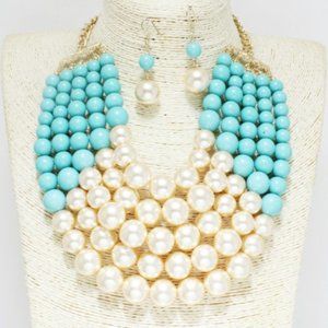 Cream /Turquoise Pearl Short Necklace